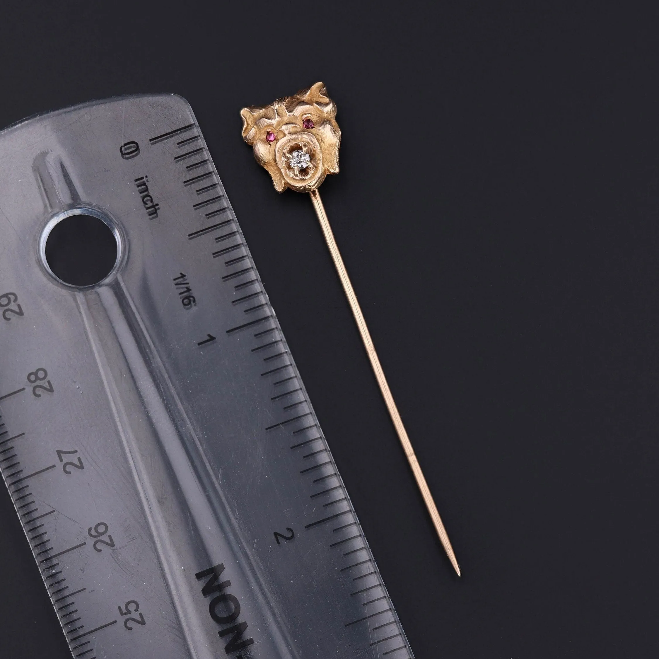 Vintage Diamond Gargoyle StickPin of 14k Gold