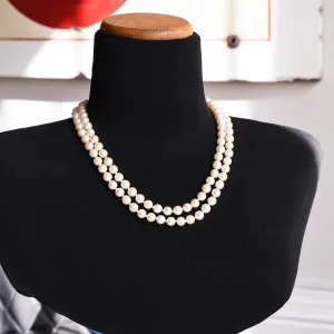 Vintage Double Strand Pearl Necklace with Diamond Clasp
