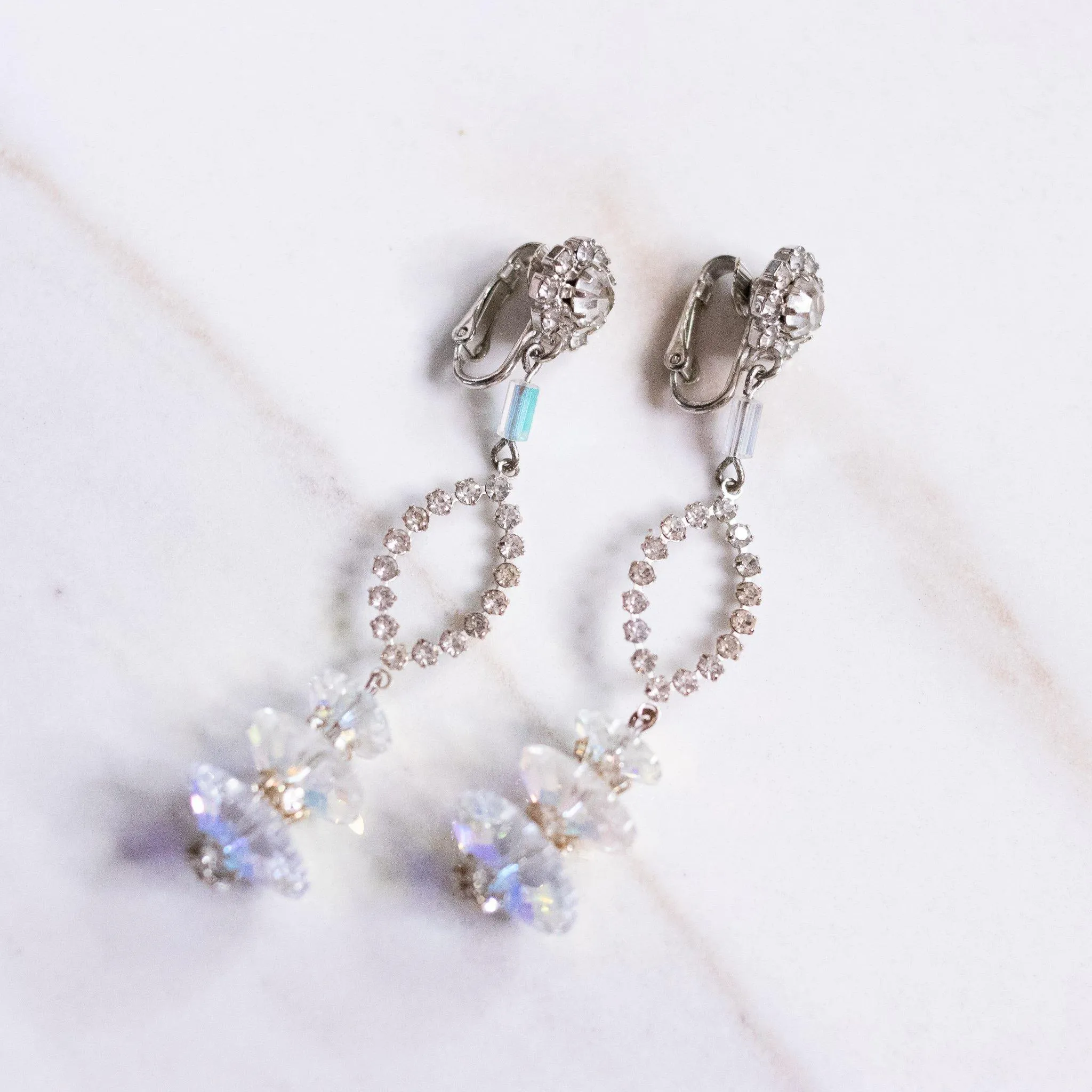 Vintage Faceted Aurora Borealis Dangling Statement Earrings