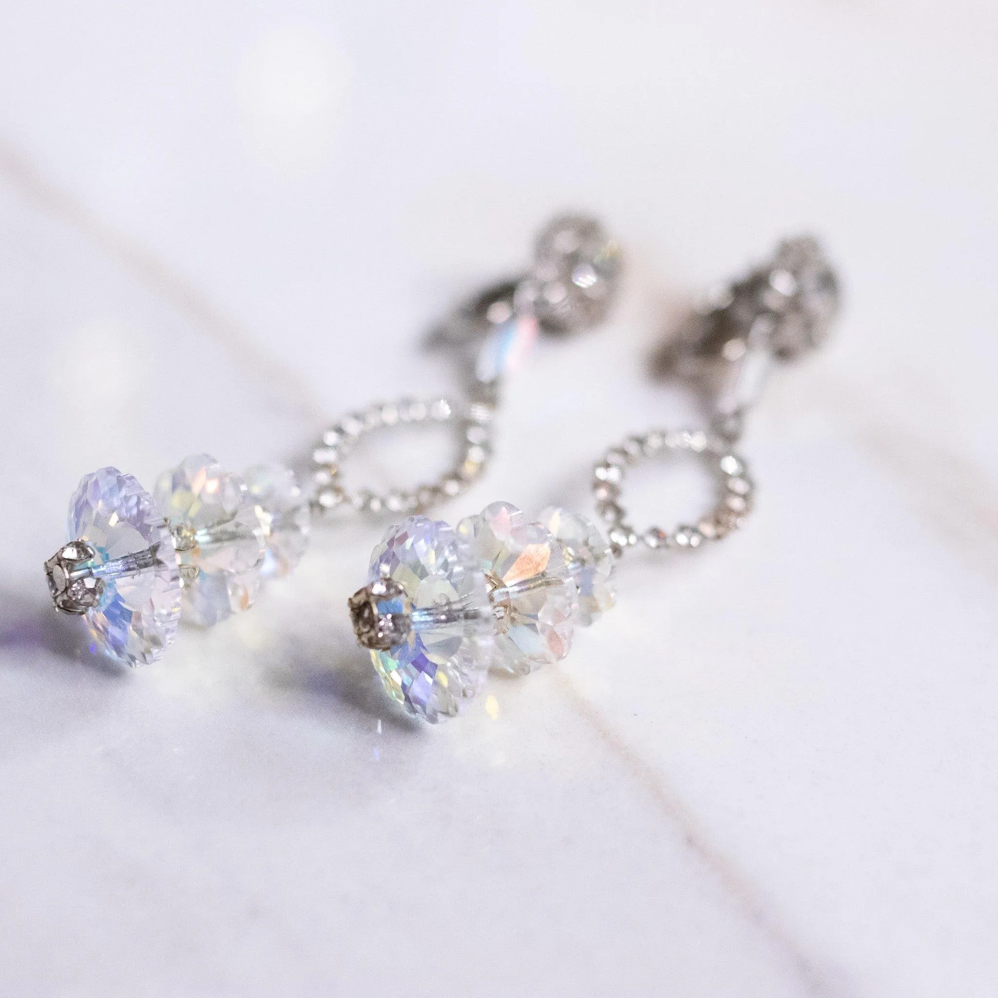 Vintage Faceted Aurora Borealis Dangling Statement Earrings