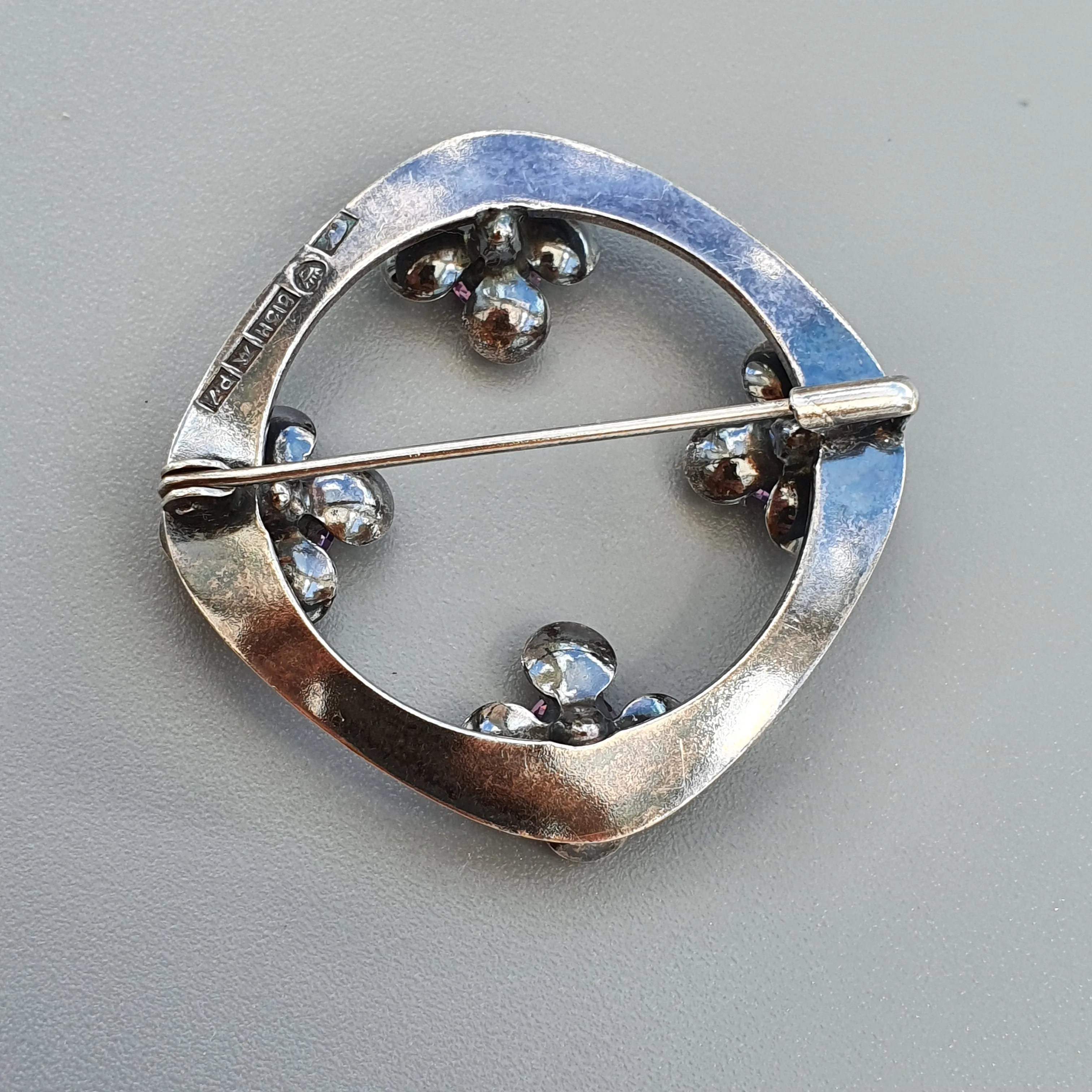 Vintage Modernist Silver & Lab-Created Pink Sapphire Flower Brooch by Kultaseppa Salovaara 1968