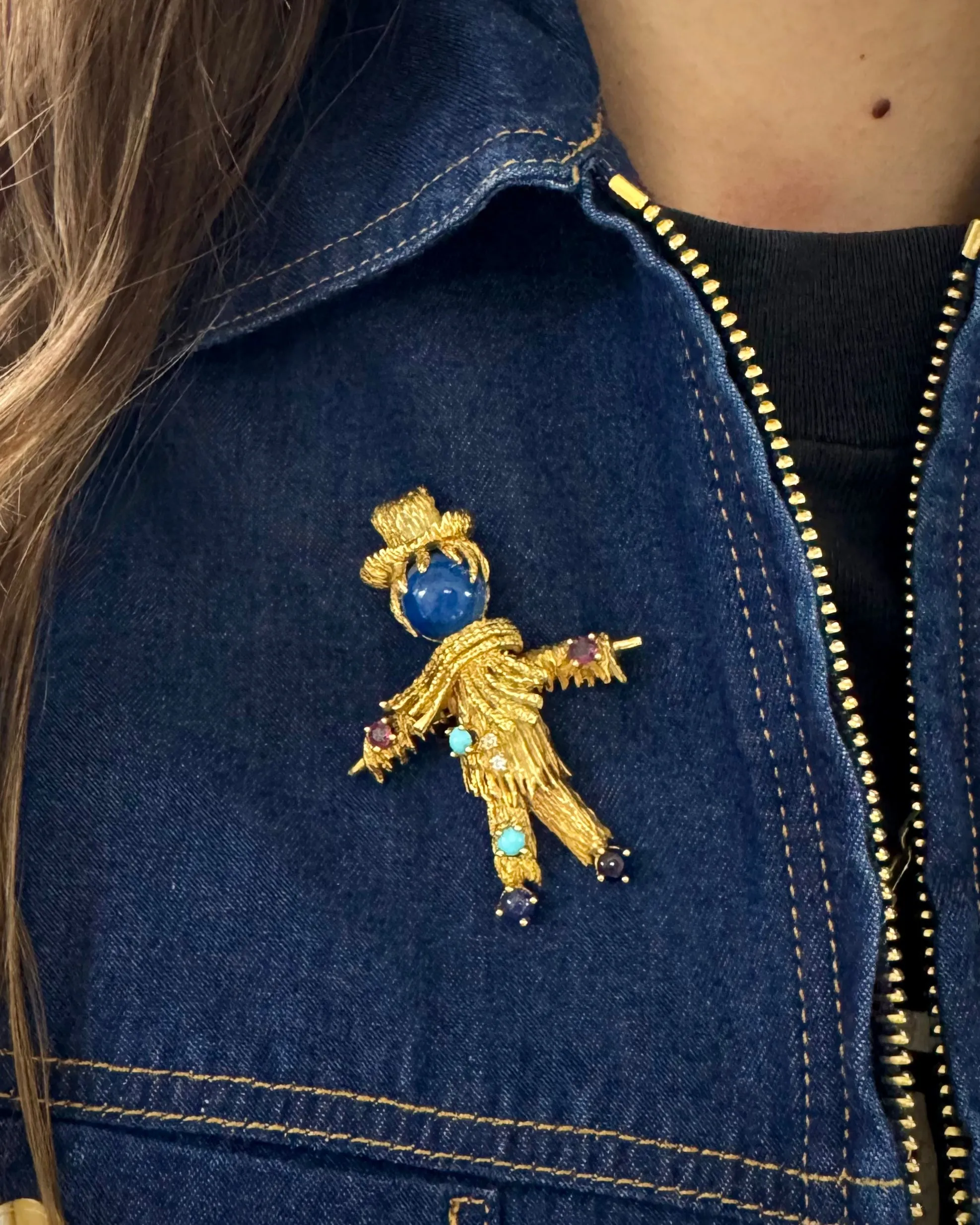 Vintage Multi-Gemstone Scarecrow Brooch