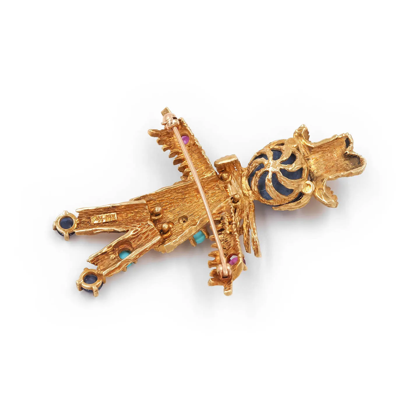 Vintage Multi-Gemstone Scarecrow Brooch
