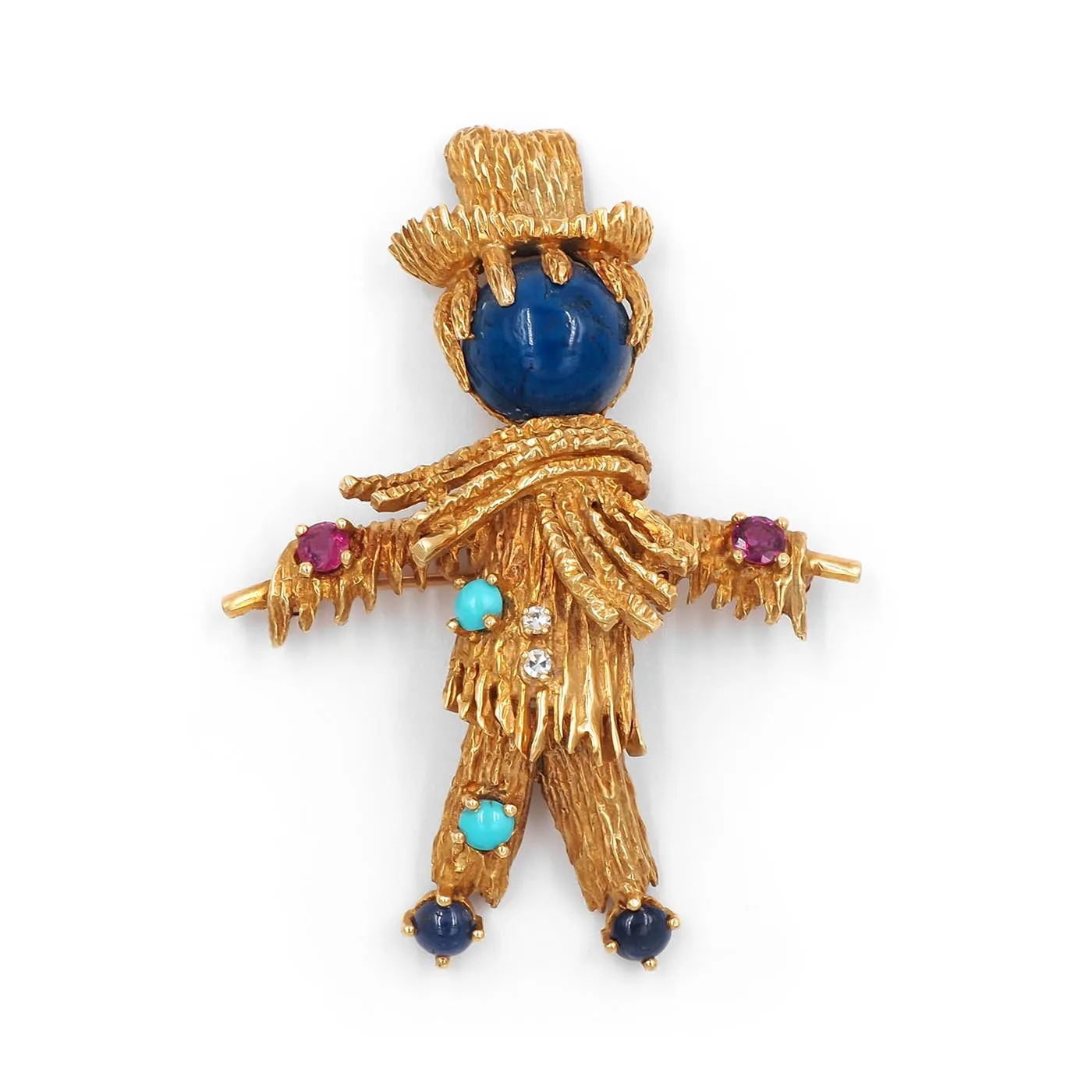 Vintage Multi-Gemstone Scarecrow Brooch