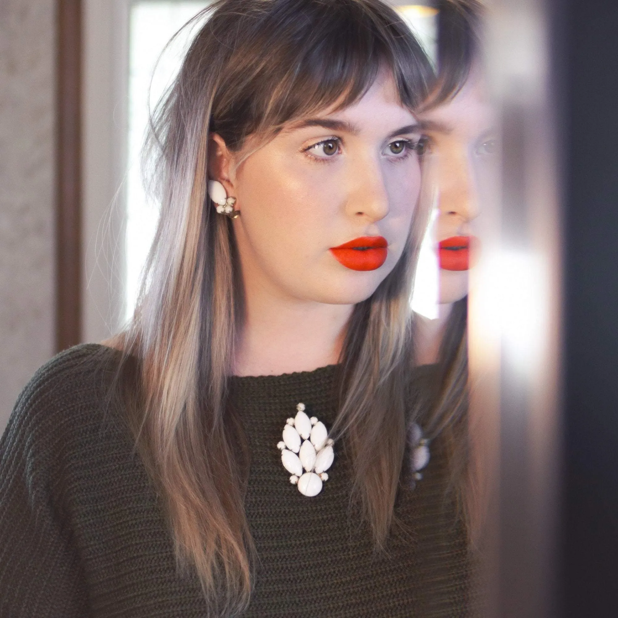 Vintage White Milk Glass Statement Earrings