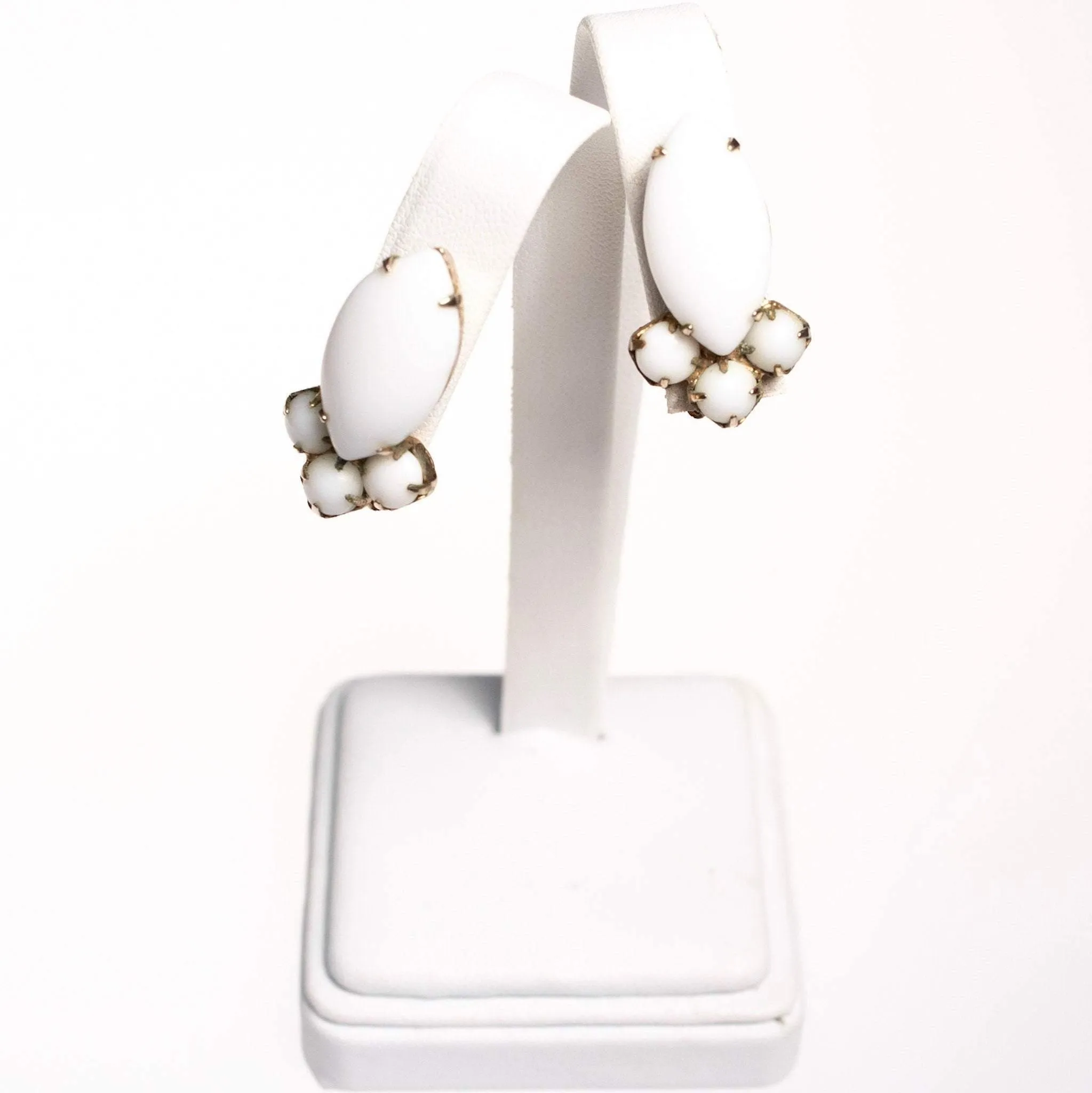 Vintage White Milk Glass Statement Earrings