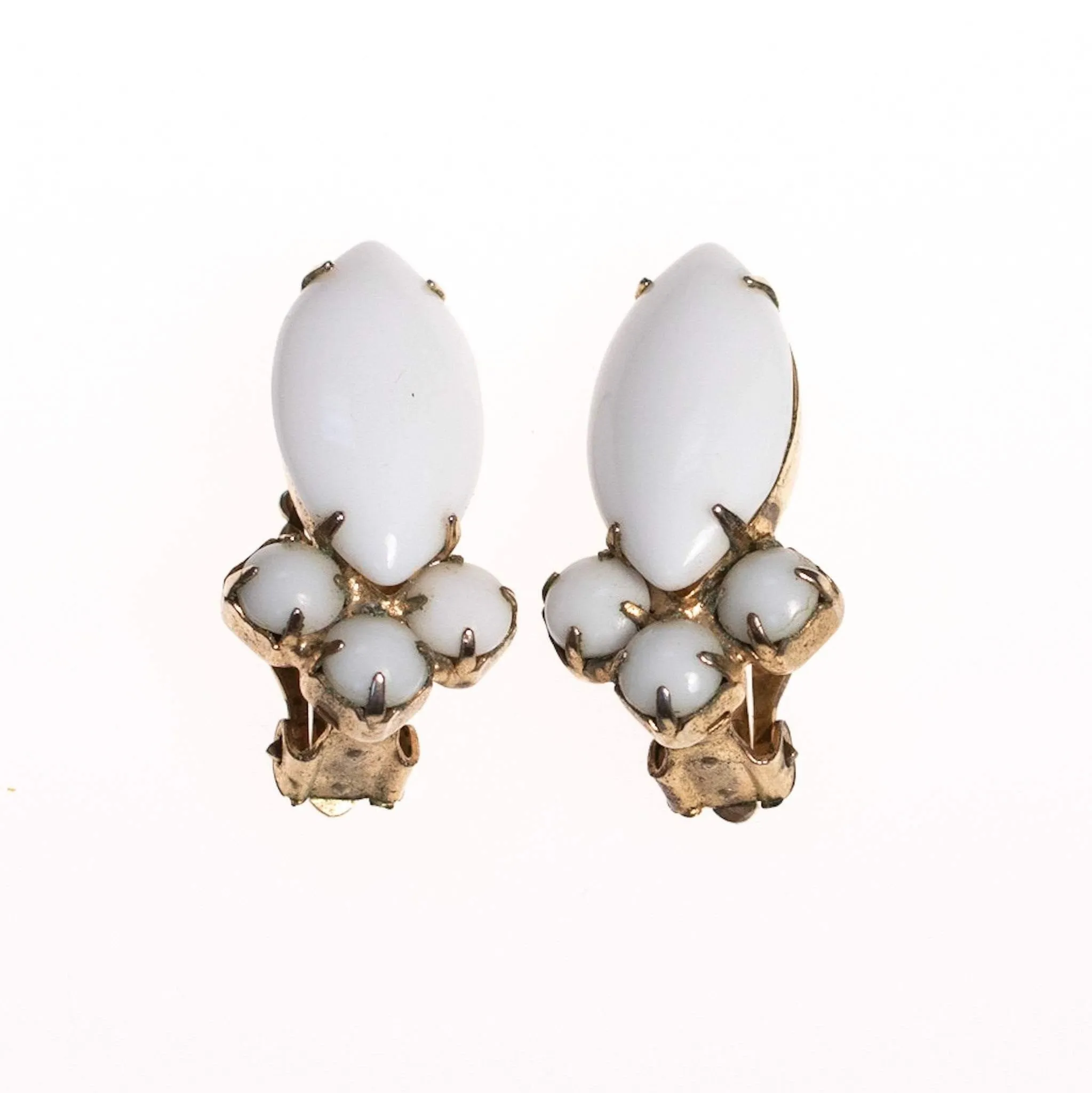 Vintage White Milk Glass Statement Earrings