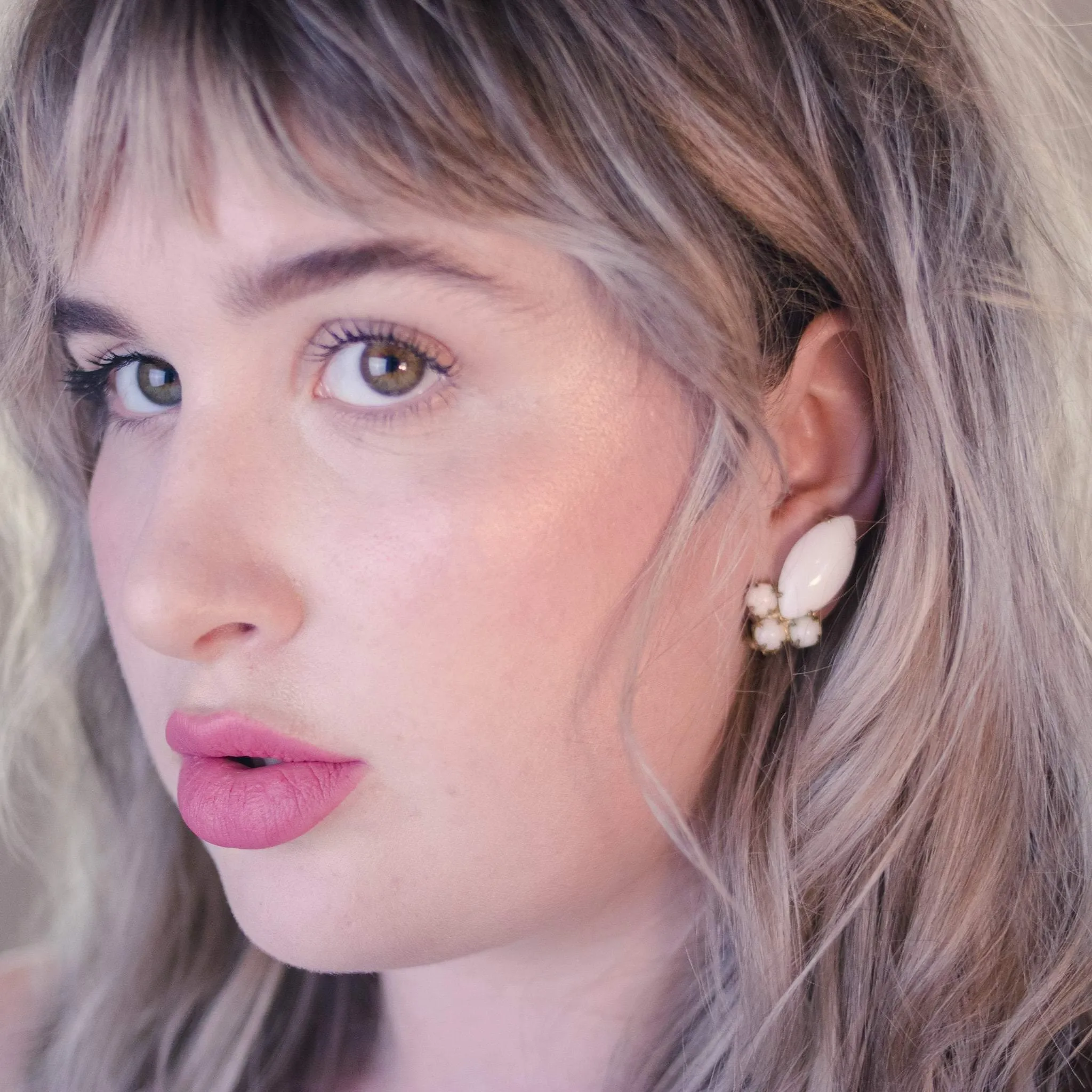 Vintage White Milk Glass Statement Earrings