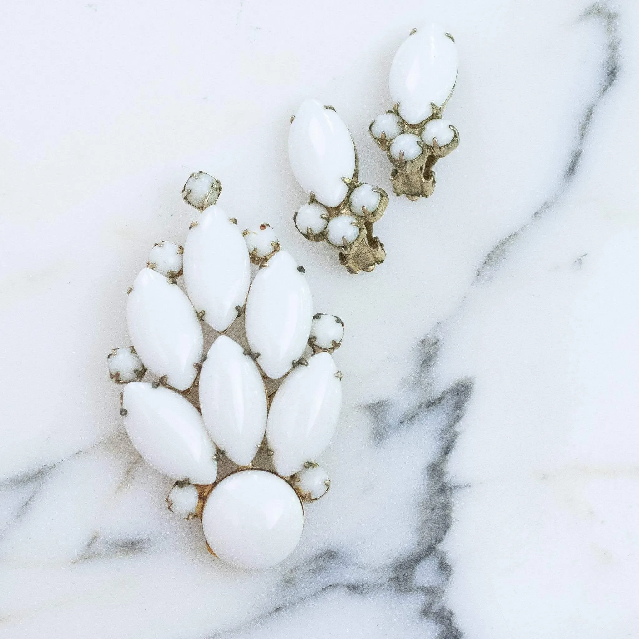 Vintage White Milk Glass Statement Earrings