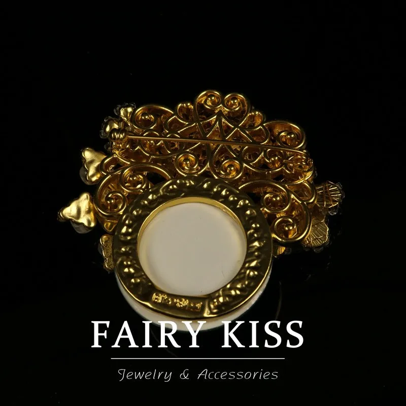 Vintage Woven Flower Brooch with Diamond Inlay