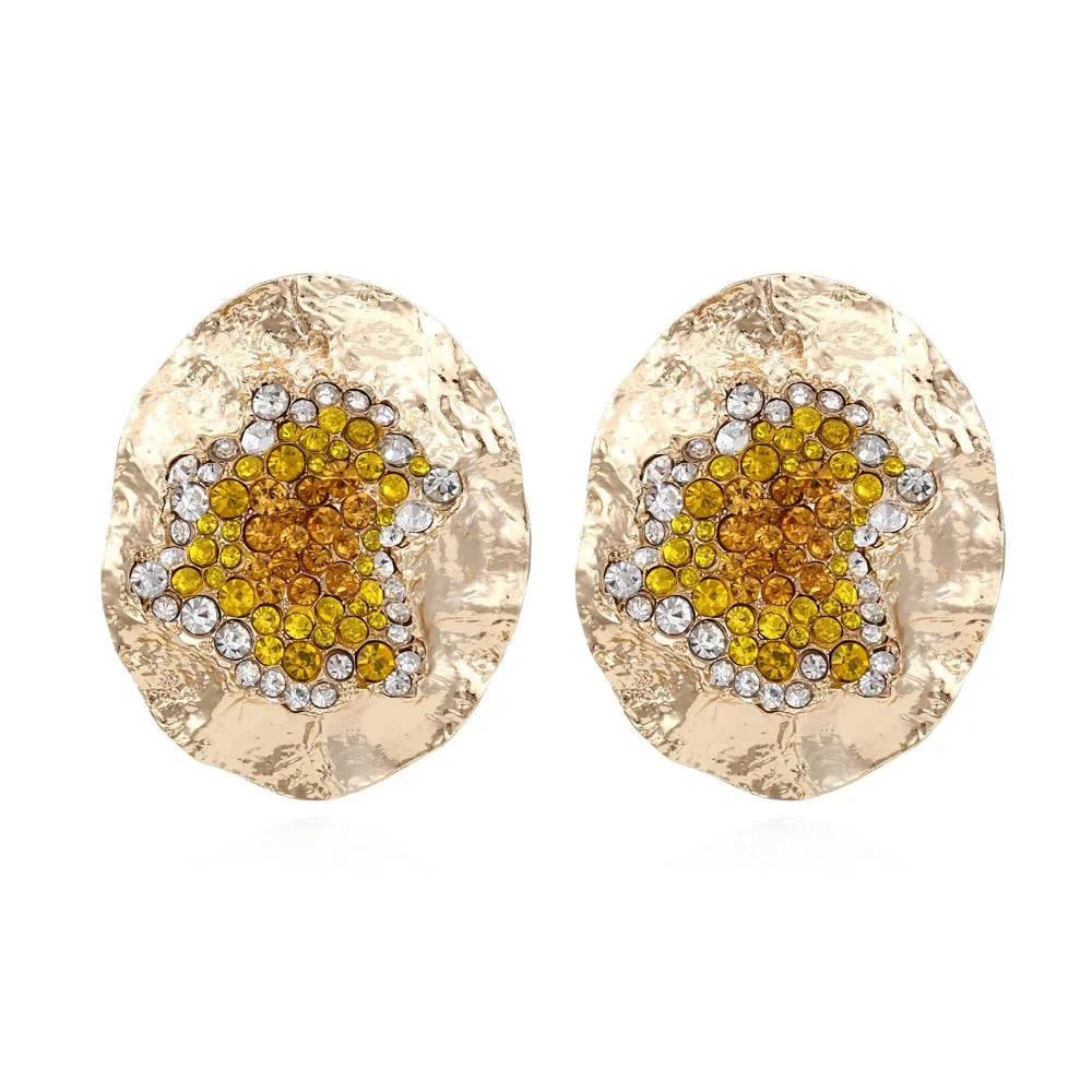Water Crystal & Crinkle Gold Earrings - 2 Colors