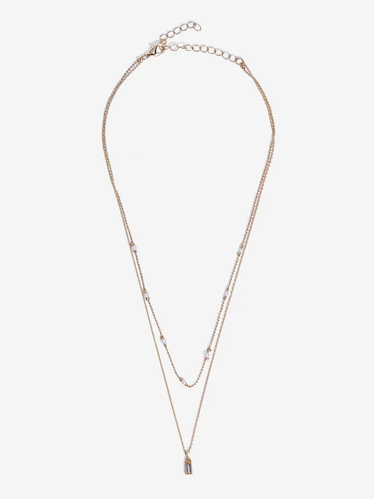 Westside Accessories Gold Pearl and Plain Chain Necklace - Pack of 2