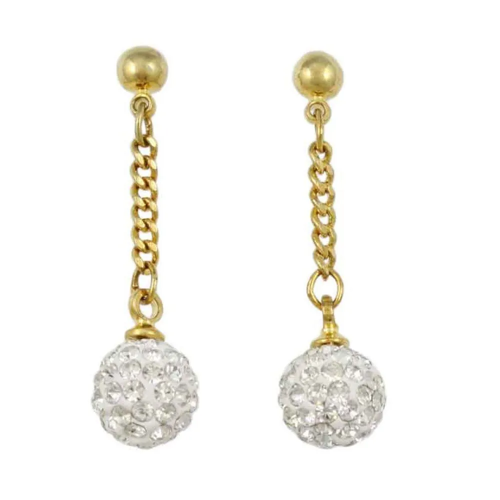 White 6MM Crystal Ball Dangling Earring - REC422C