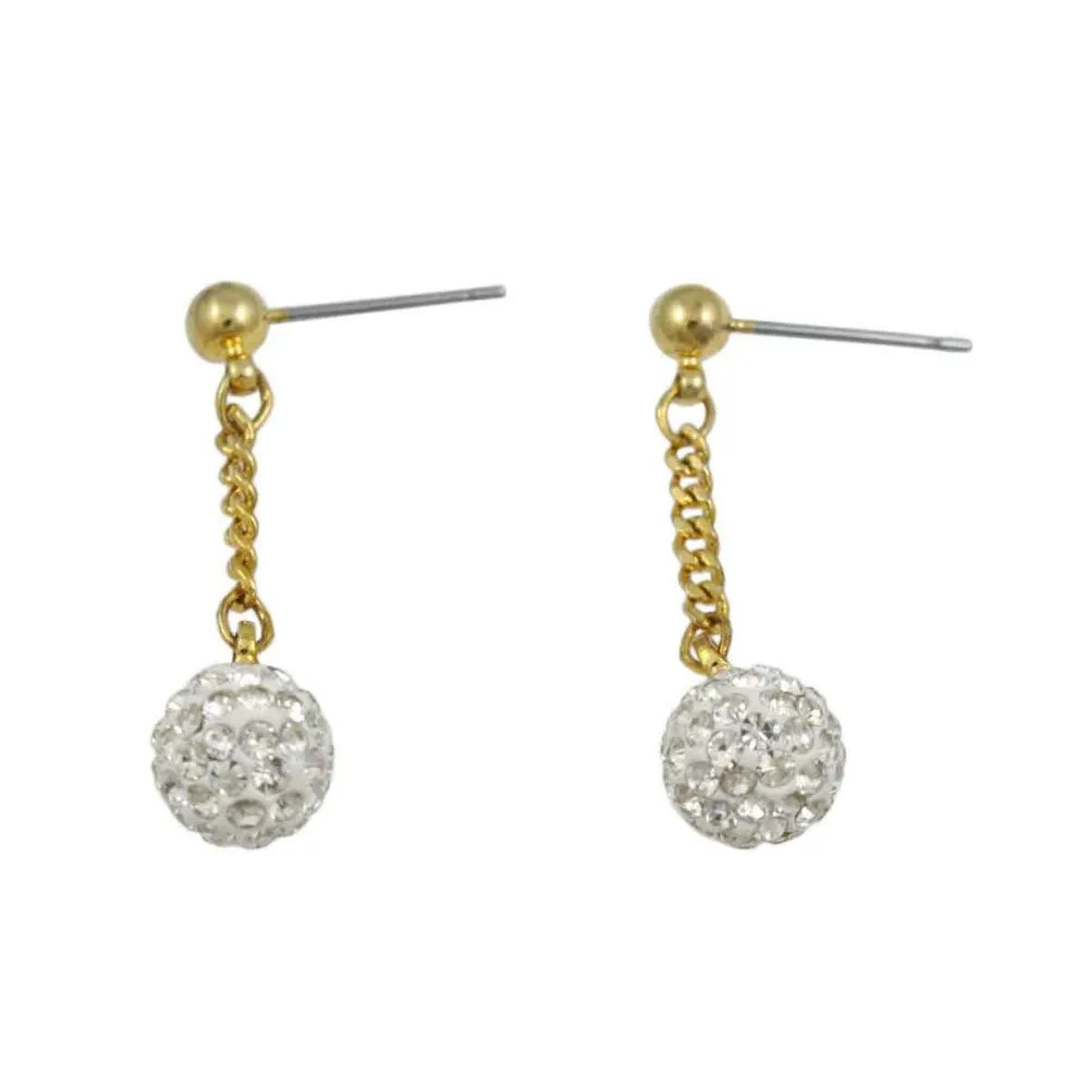 White 6MM Crystal Ball Dangling Earring - REC422C