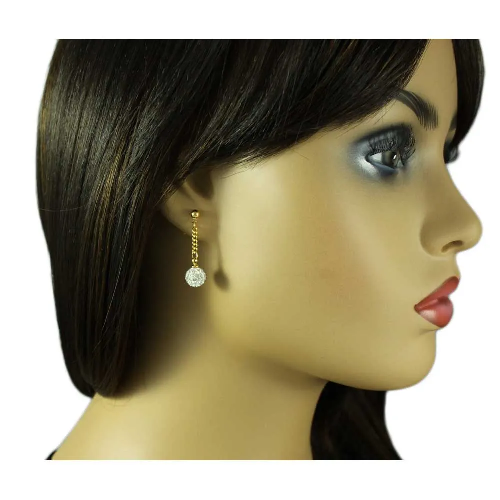 White 6MM Crystal Ball Dangling Earring - REC422C