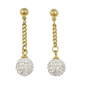 White 6MM Crystal Ball Dangling Earring - REC422C