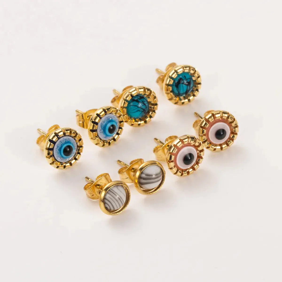White Patterned Stainless Steel Ear Studs