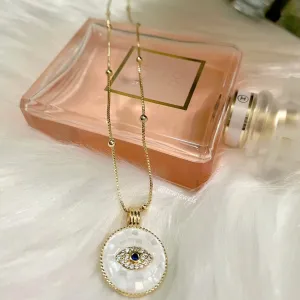 White Pearl 24K Eye Evil Ball Box Chain Necklace