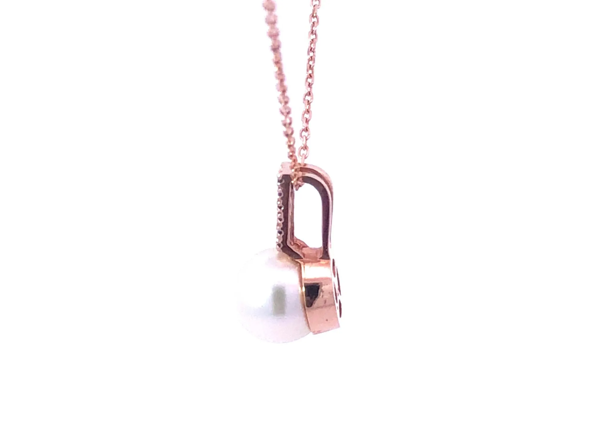 White Pearl & Sapphire Pendant With Chain in 14k Rose Gold