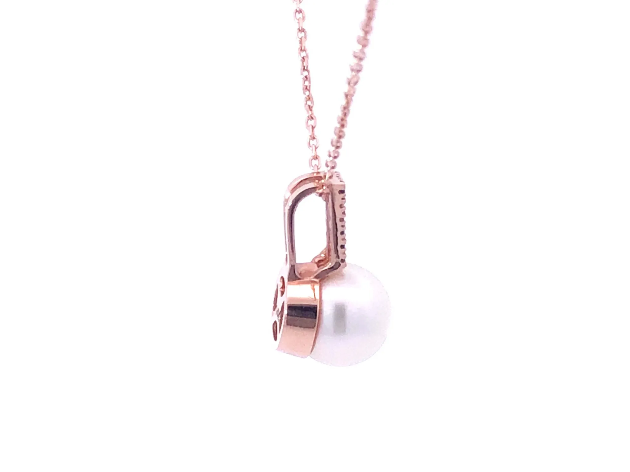 White Pearl & Sapphire Pendant With Chain in 14k Rose Gold