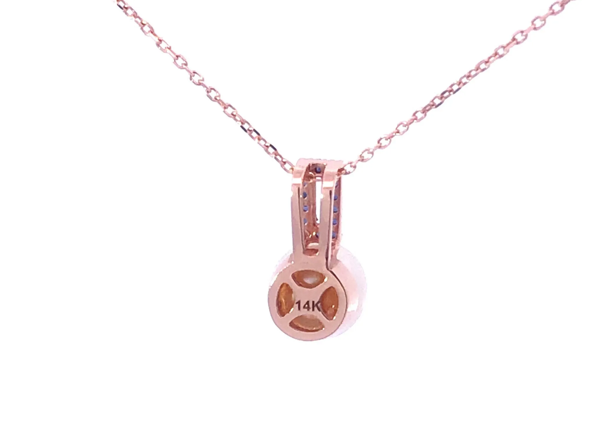 White Pearl & Sapphire Pendant With Chain in 14k Rose Gold