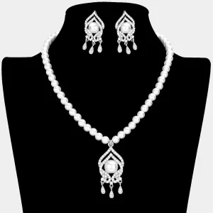 White Pearl Cluster Pendant Wedding and Necklace Set | Bridal Jewelry |  612012