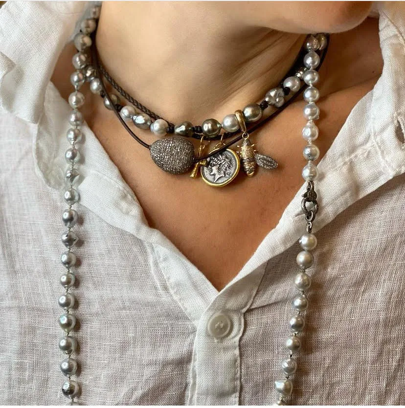 White Toned Akoya Pearls Necklace | 33”