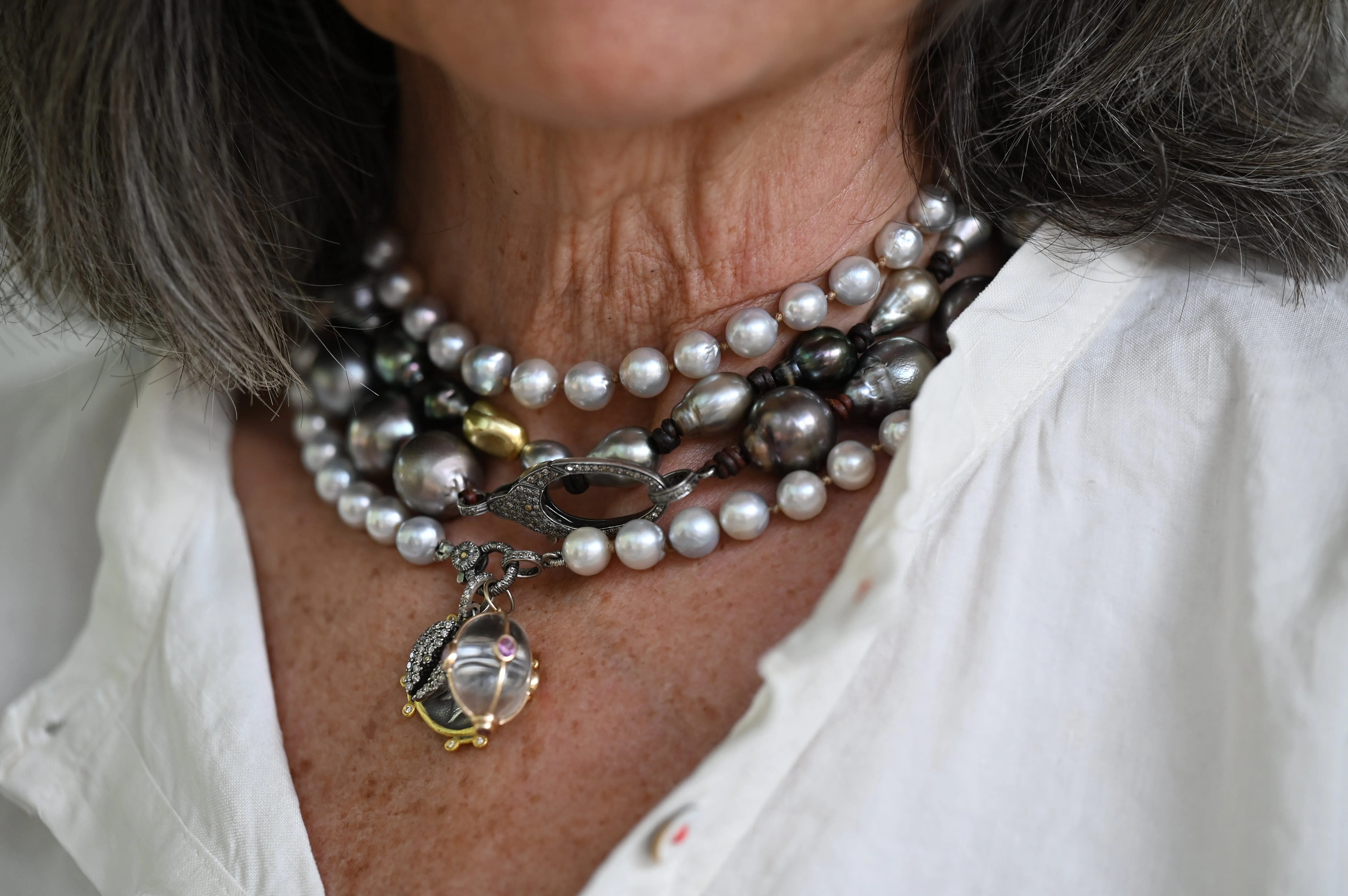 White Toned Akoya Pearls Necklace | 33”