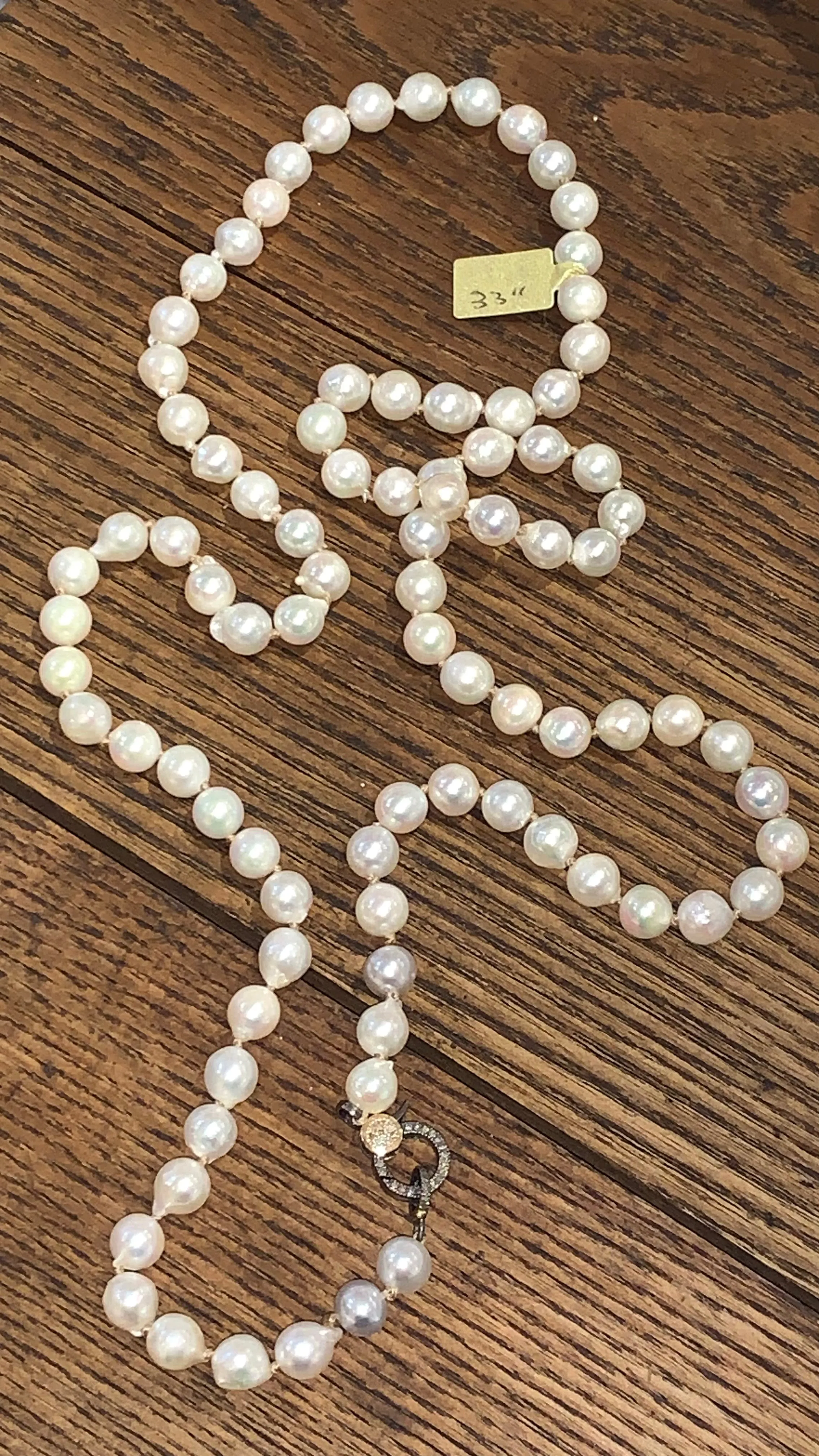 White Toned Akoya Pearls Necklace | 33”