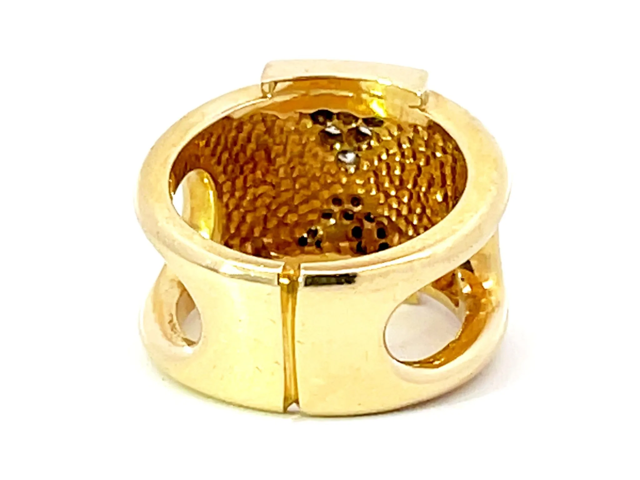 Wide Band Diamond Ring with Cutout Shoulders in 18k Yellow Gold
