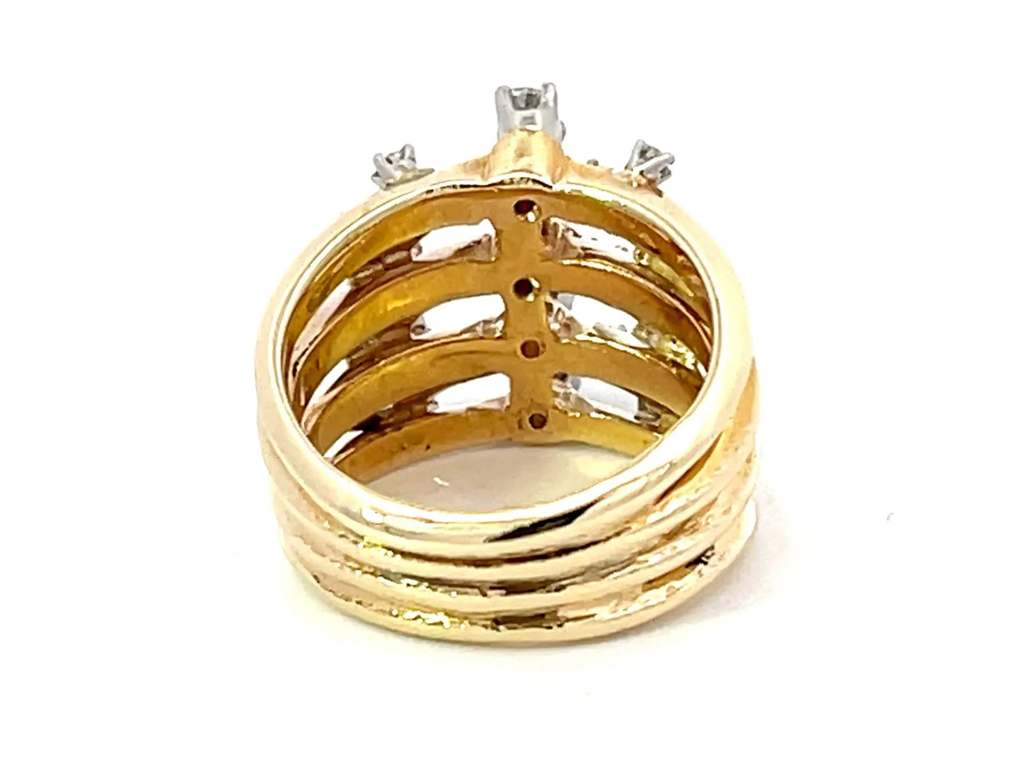 Wide Diamond Band Cutout Design Ring in 14K Yellow Gold