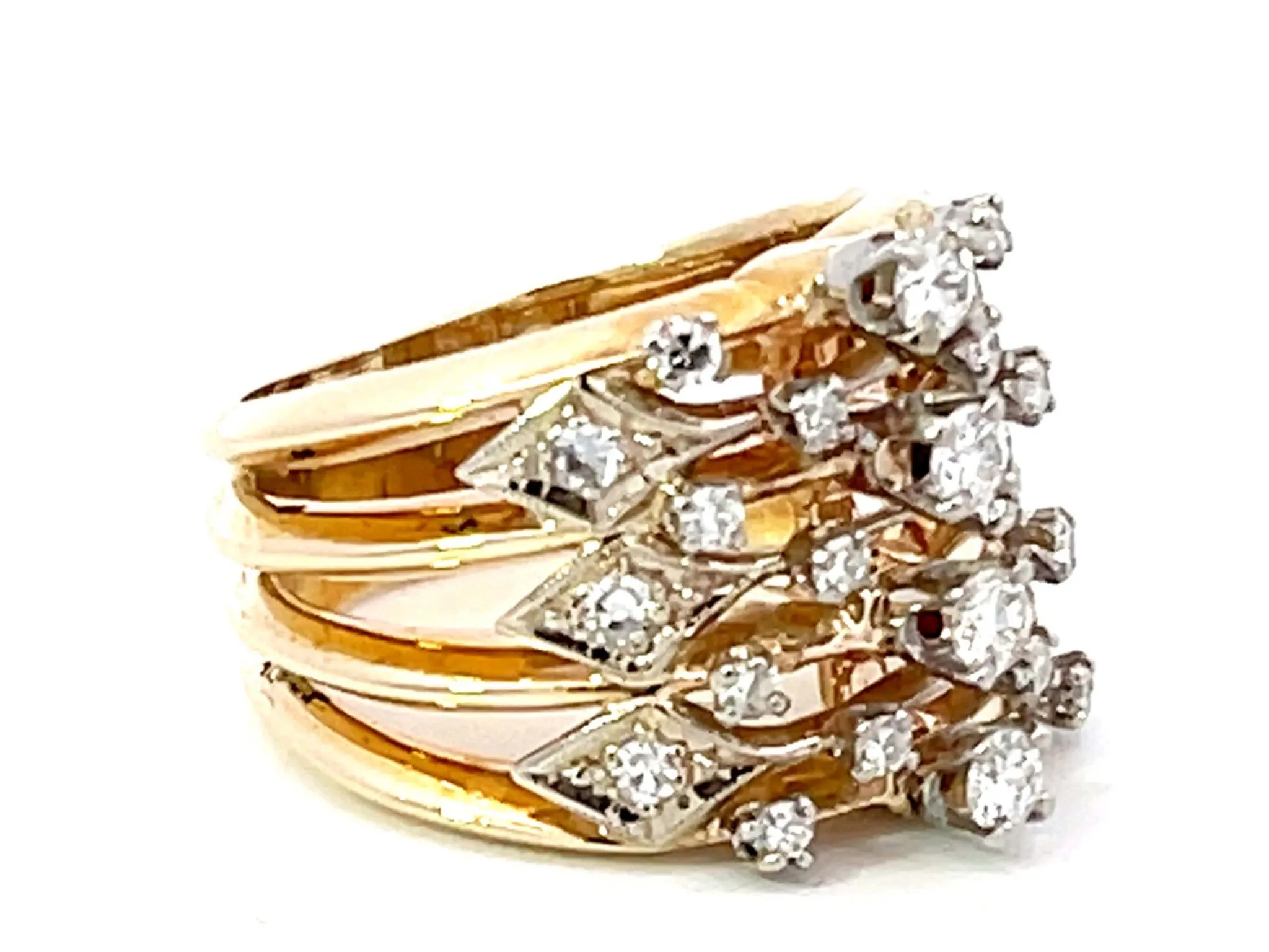 Wide Diamond Band Cutout Design Ring in 14K Yellow Gold