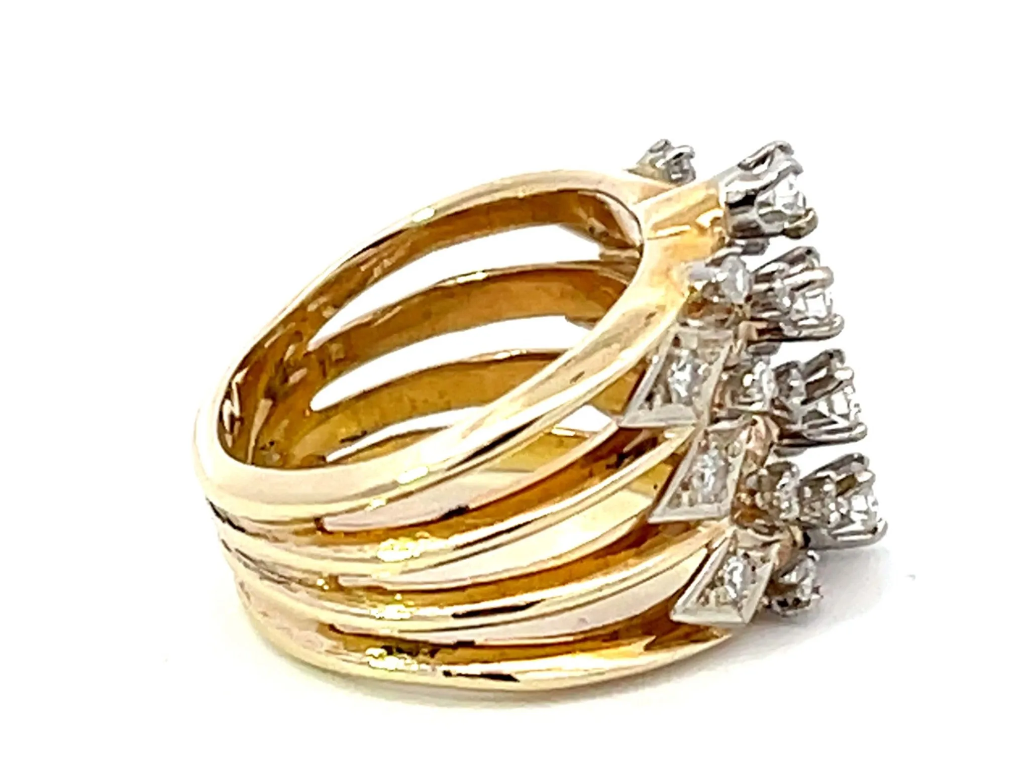 Wide Diamond Band Cutout Design Ring in 14K Yellow Gold