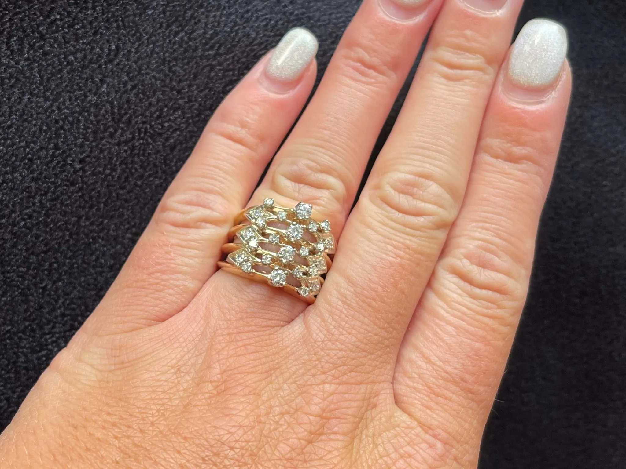 Wide Diamond Band Cutout Design Ring in 14K Yellow Gold