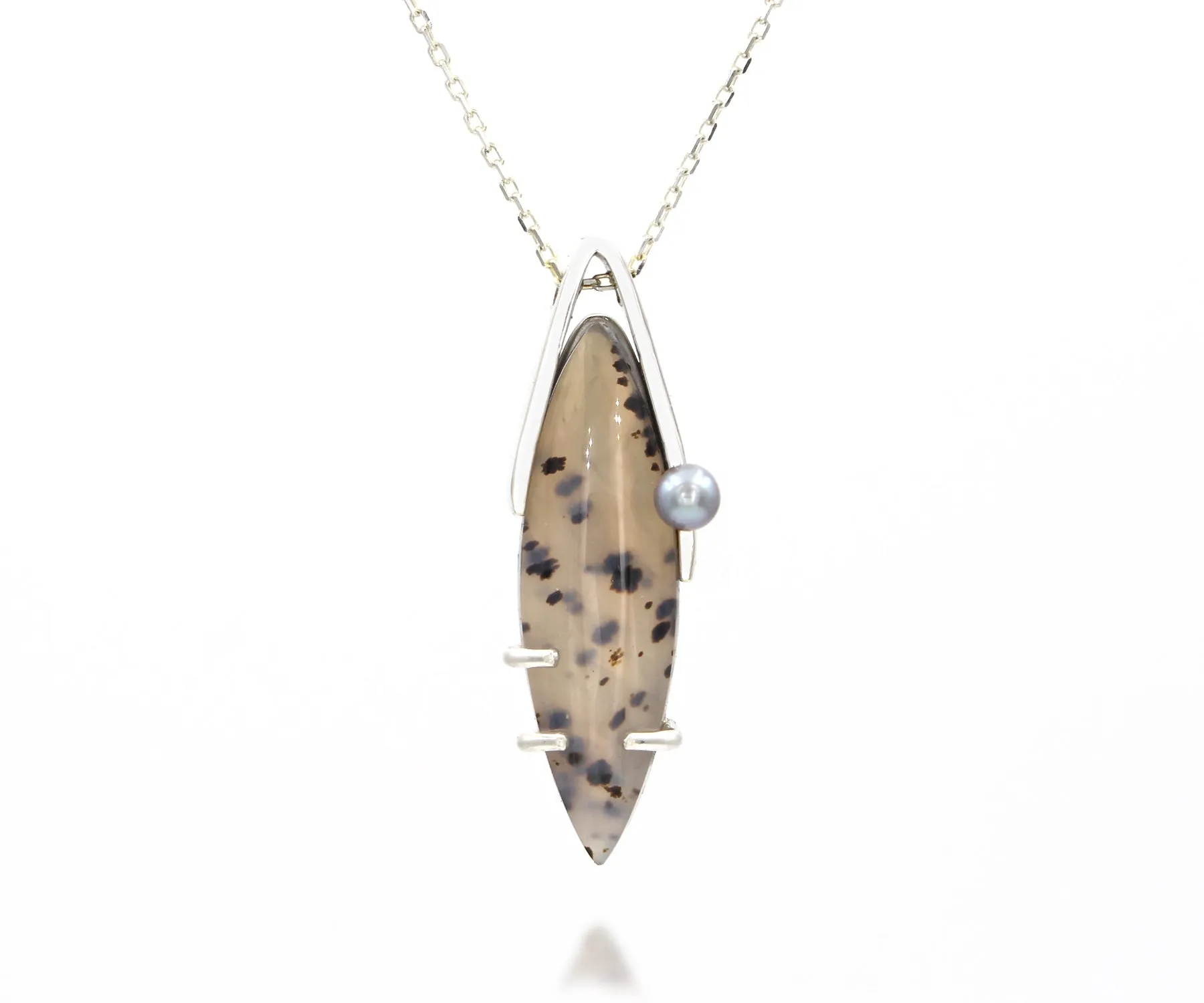 Wild Cat Spotted Montana Agate Marquise Pearl Necklace