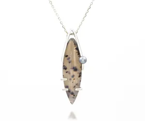 Wild Cat Spotted Montana Agate Marquise Pearl Necklace
