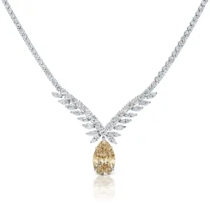 YELLOW CANARY & WHITE PEAR SHAPE DIAMOND NECKLACE
