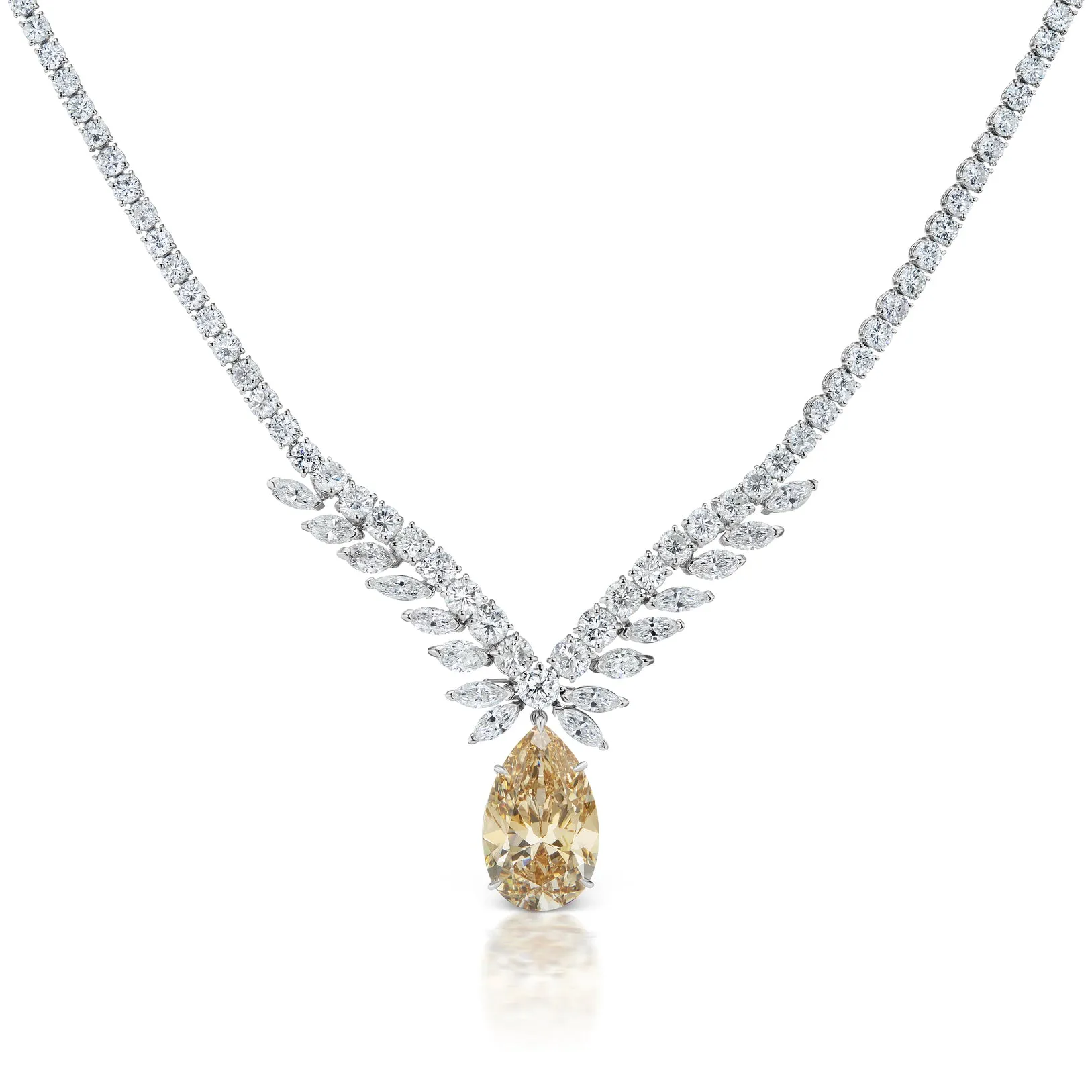 YELLOW CANARY & WHITE PEAR SHAPE DIAMOND NECKLACE
