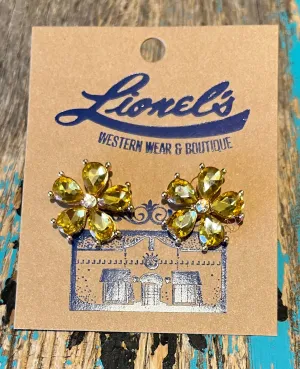 Yellow Crystal Flower Earrings