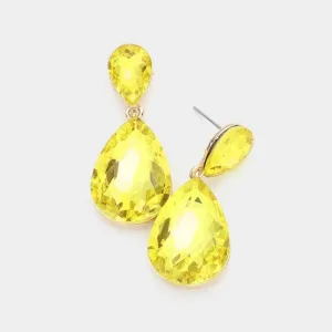 Yellow Crystal Teardrop Gold Earrings