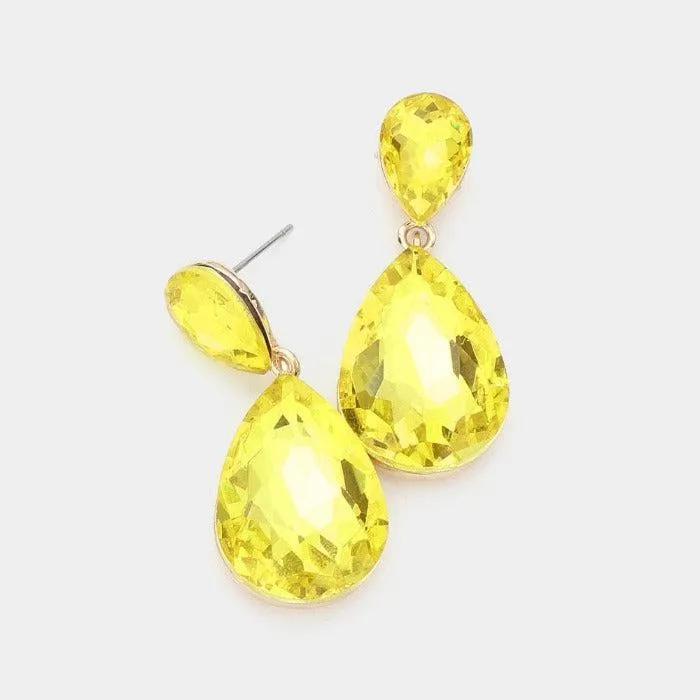 Yellow Crystal Teardrop Gold Earrings