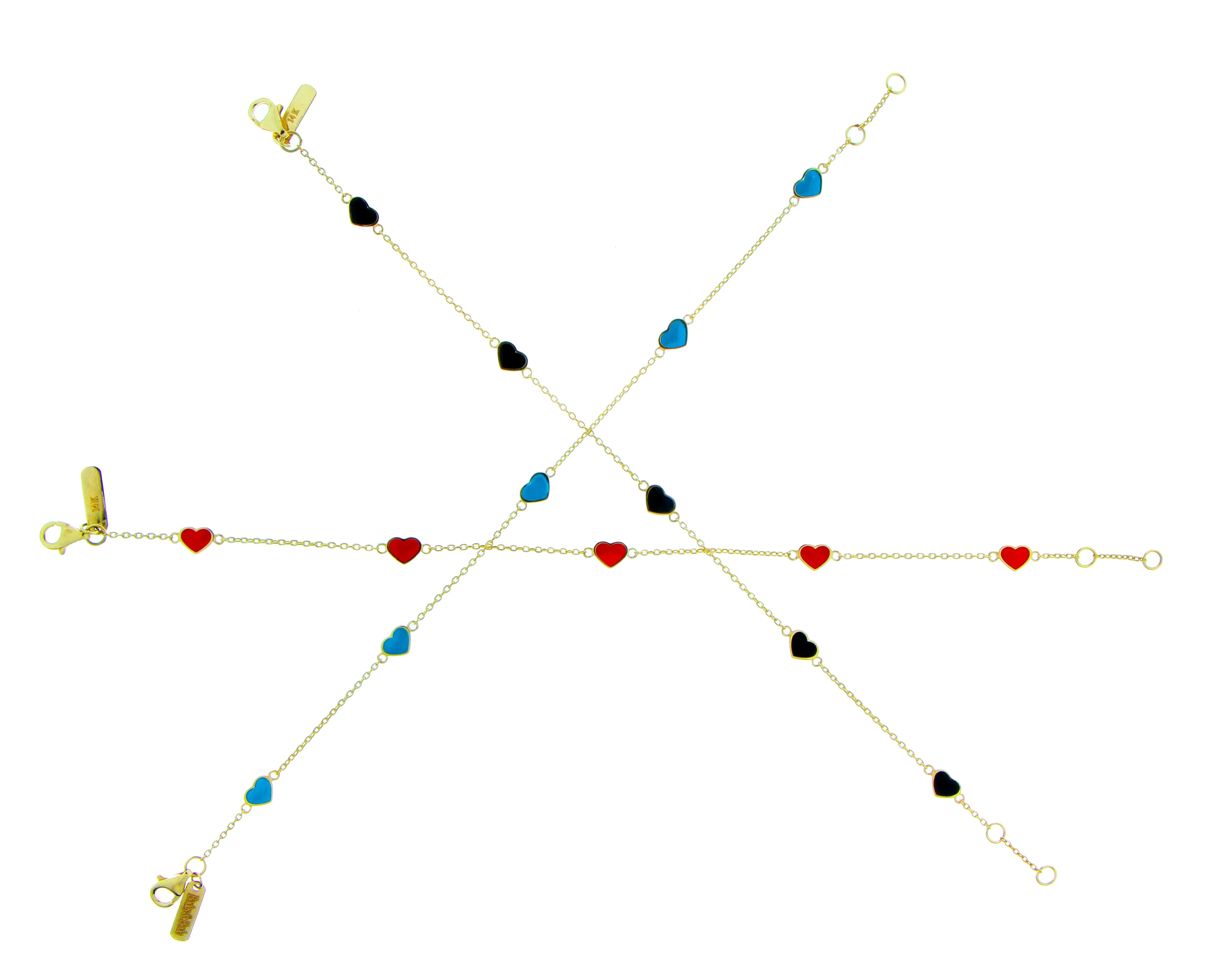 Yellow gold bracelets with 5 enamel hearts