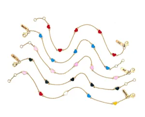 Yellow gold bracelets with 5 enamel hearts