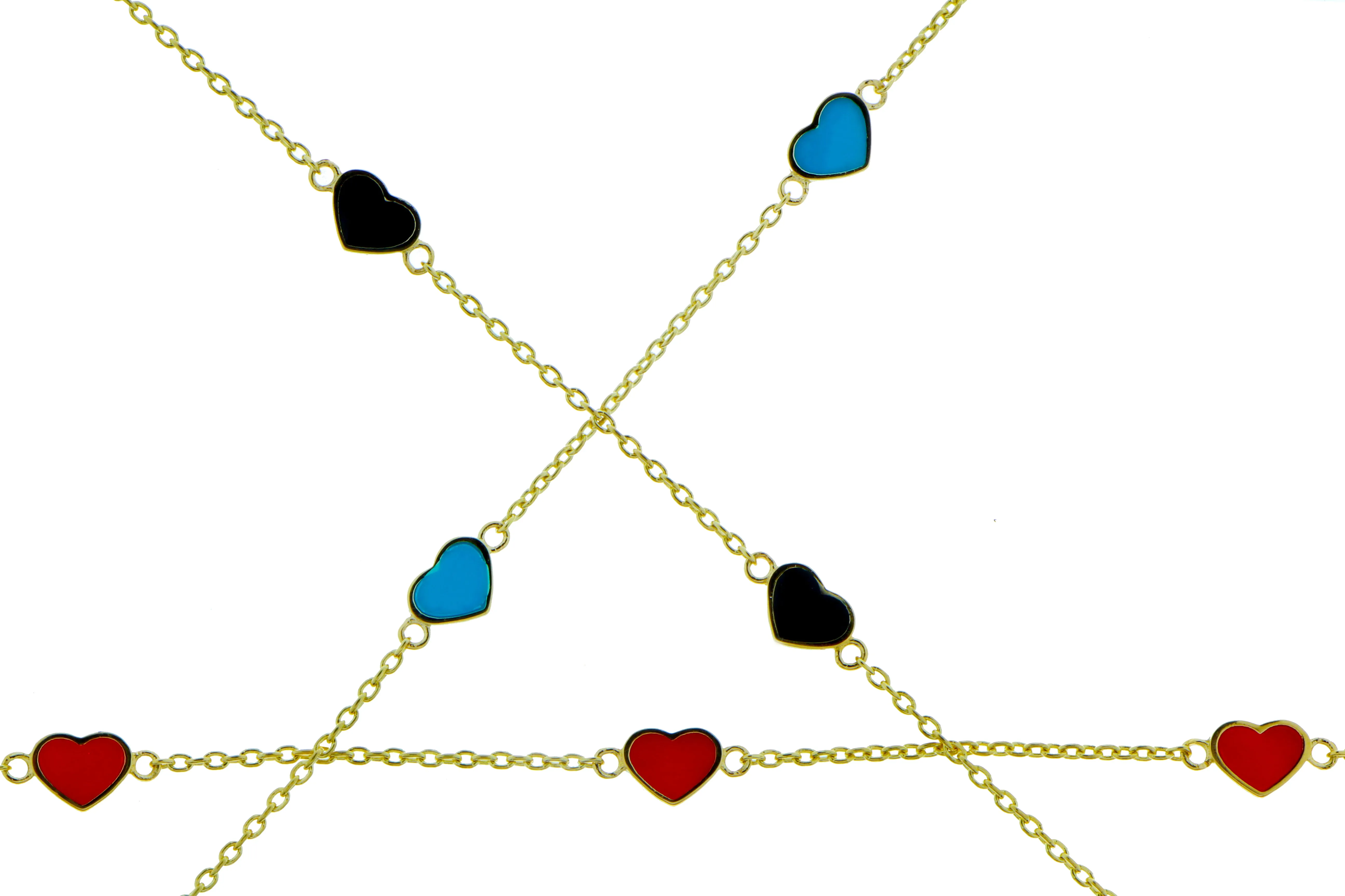 Yellow gold bracelets with 5 enamel hearts